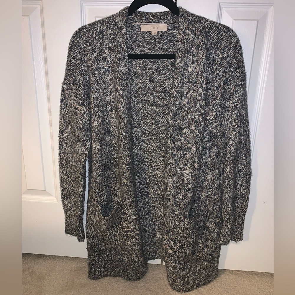 Loft grey multicolor cardigan sweater